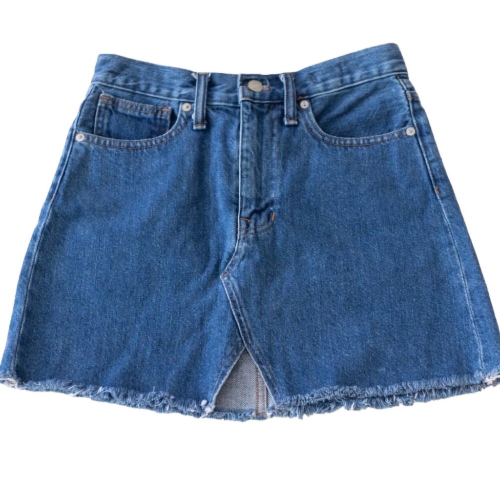 Madewell Denim Skirt 25 Rigid A-Line Raw Hem Blue Jean Mini Classic